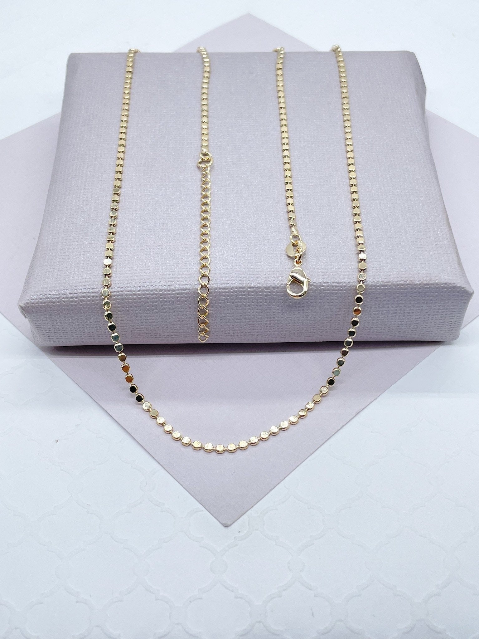 18k Gold Filled Flat Beaded Necklace