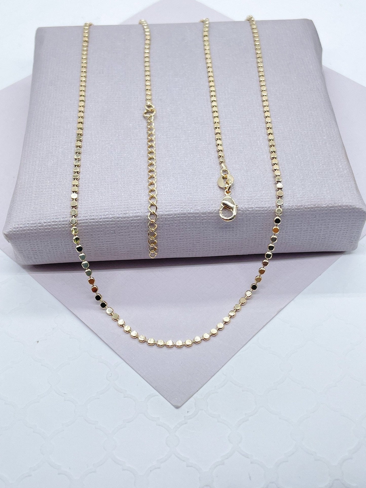 18k Gold Filled Flat Beaded Necklace