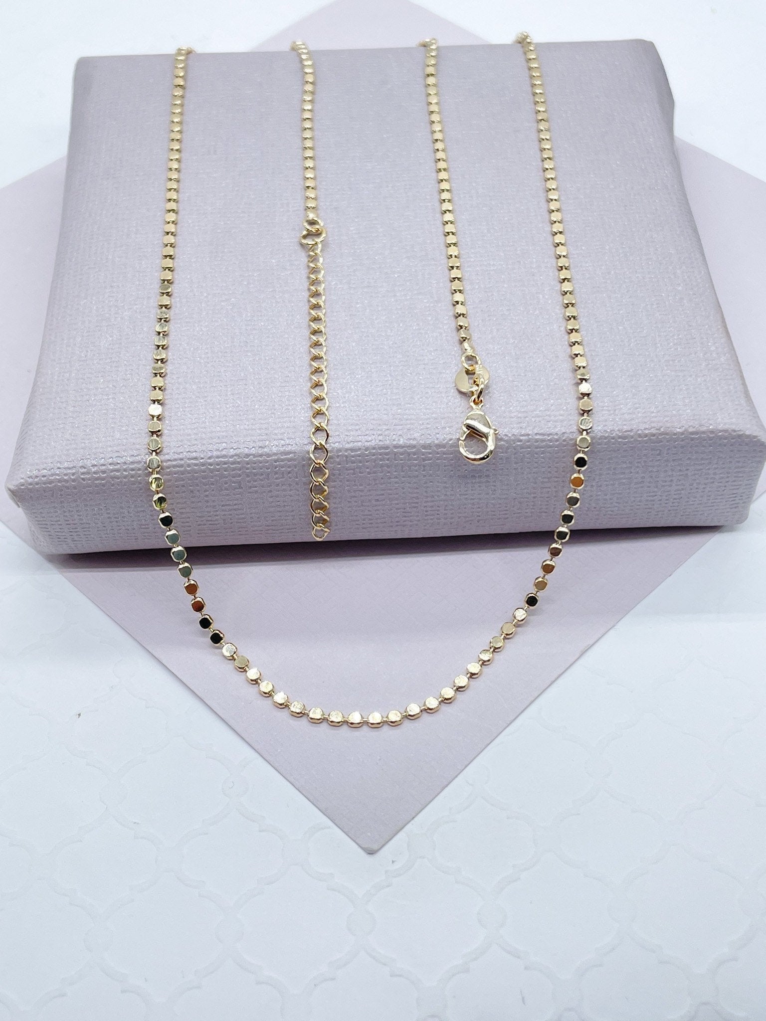 18k Gold Filled Flat Beaded Necklace