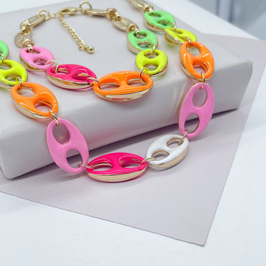 18k Gold Filled XXL Thick Colorful Mariner Link Set