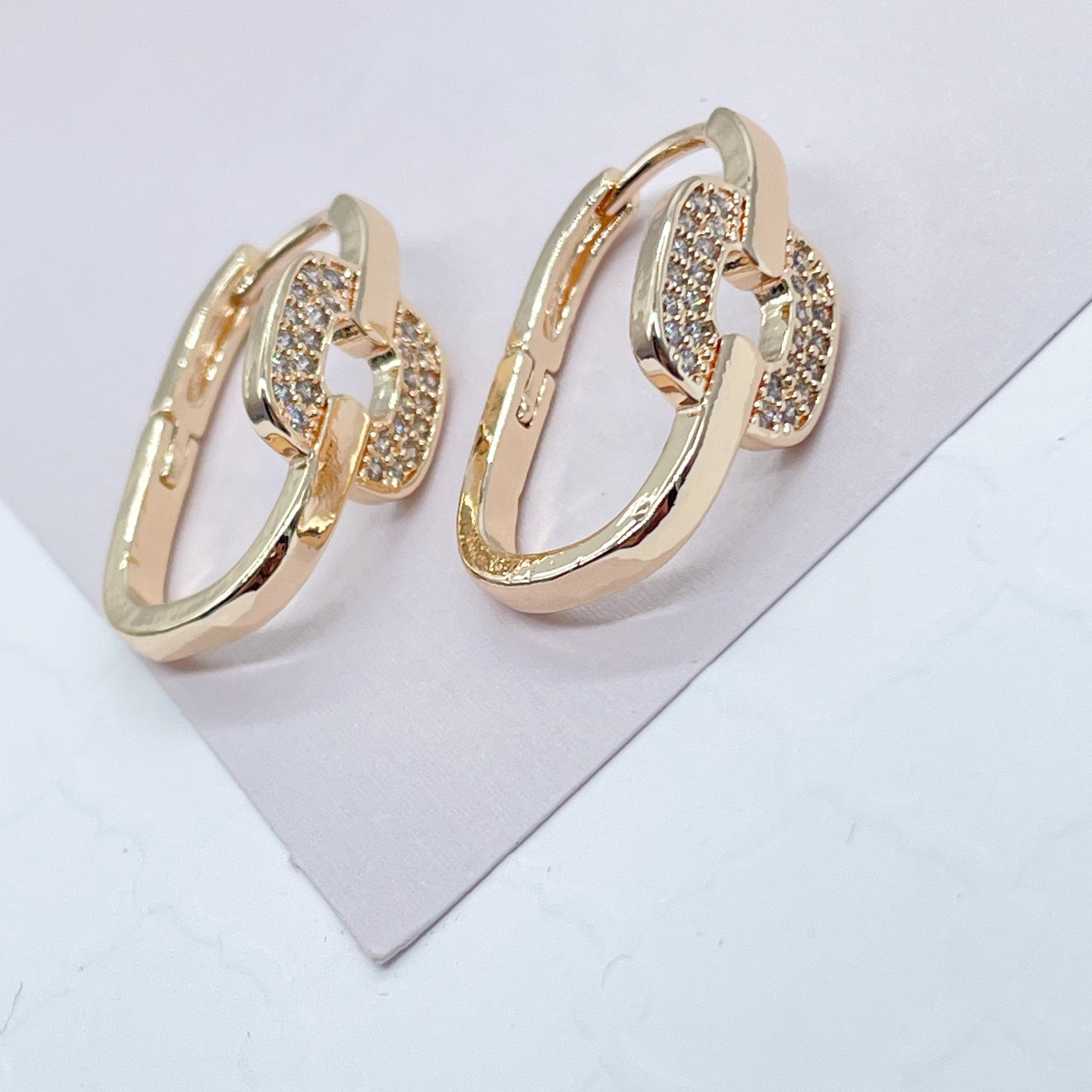 18k Gold Filled Zircon Single Link Earring
