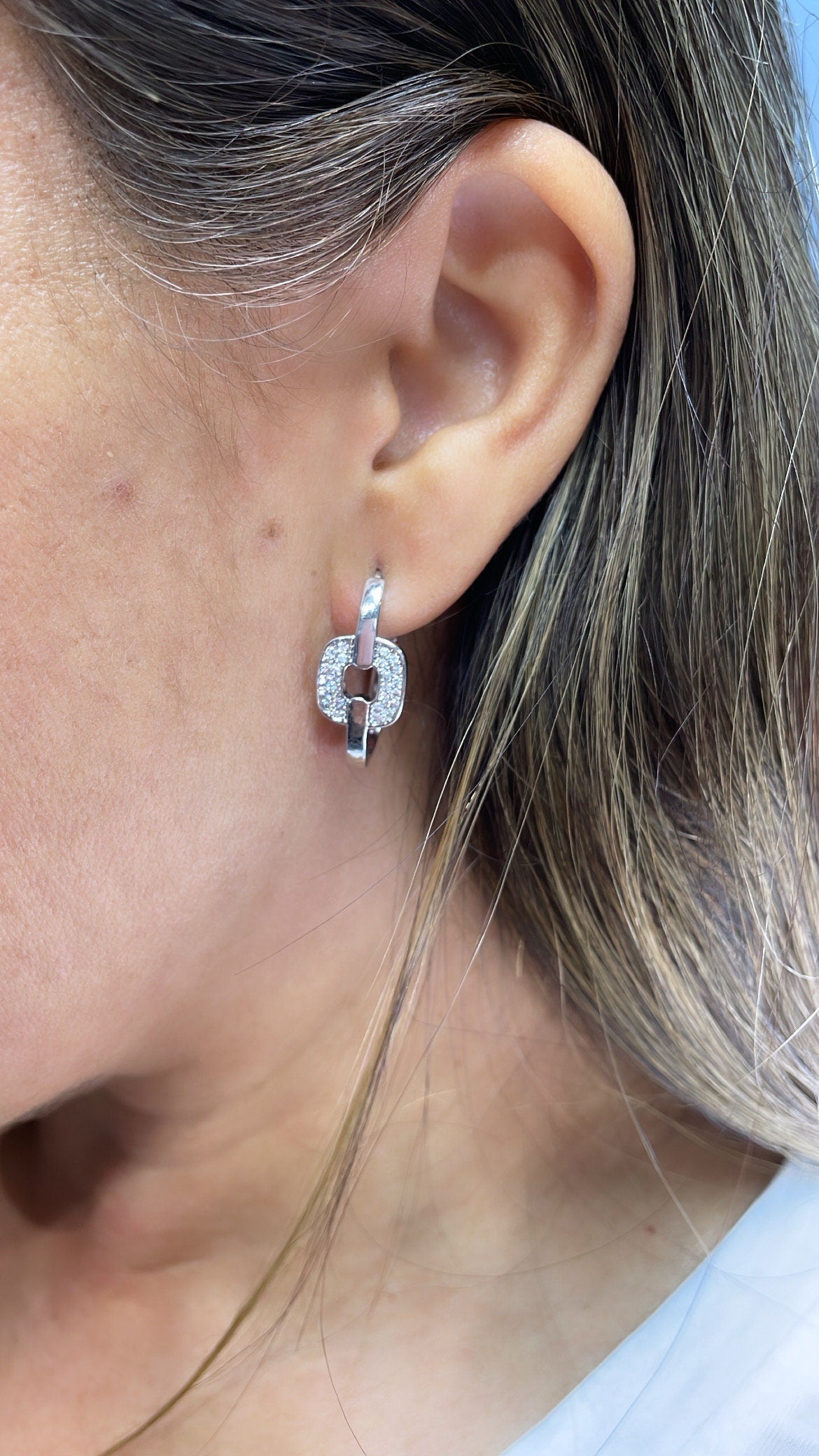 18k Gold Filled Zircon Single Link Earring