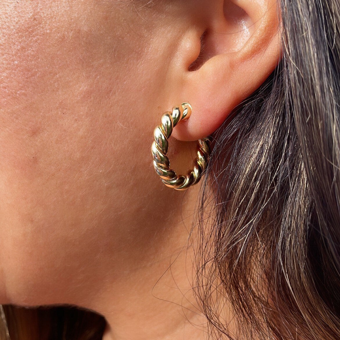 18k Gold Filled Twisted Gold Hoop Earrings