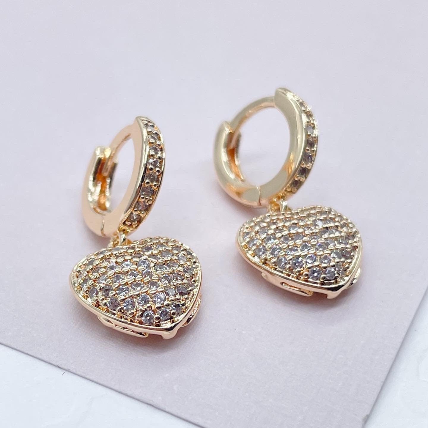 18k Gold Filled Pave heart Earrings
