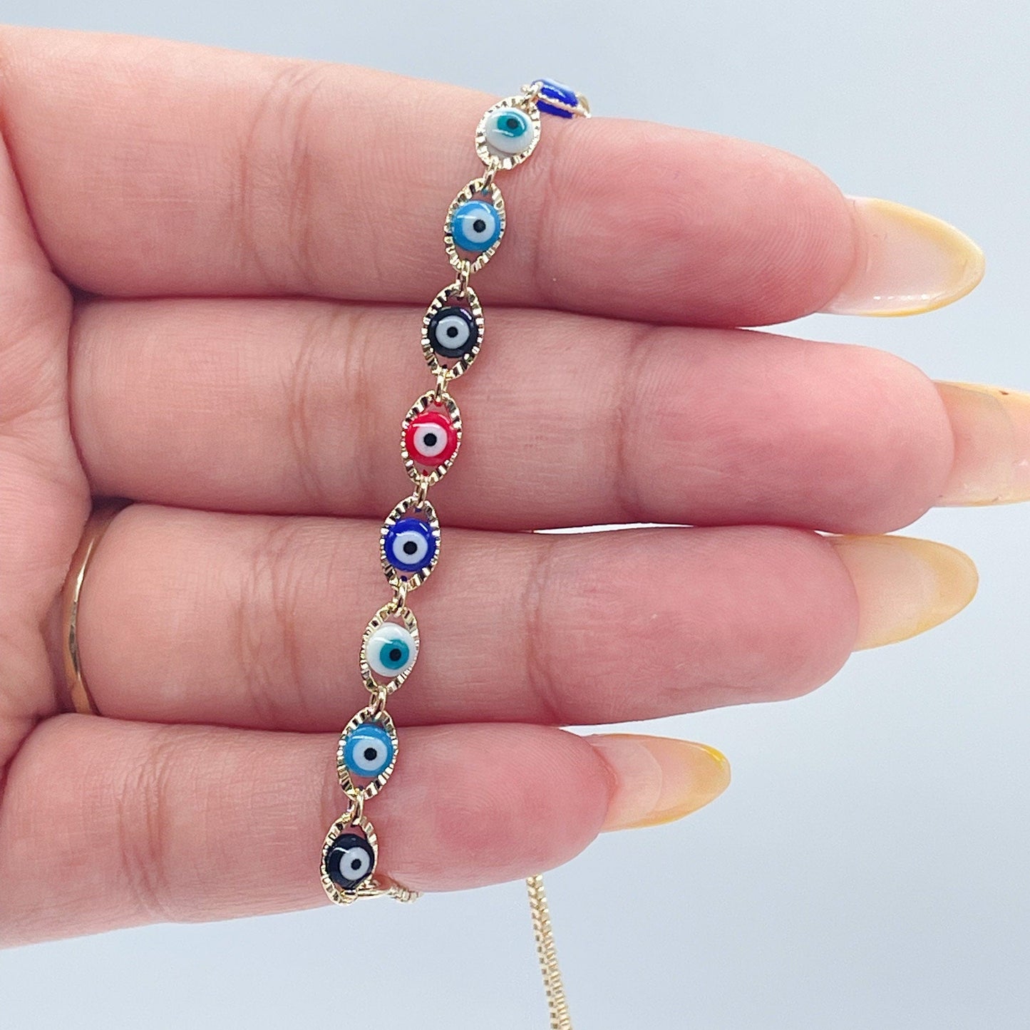 18k Gold Filled Colorful Evil Eye Adjustable Bracelet
