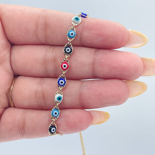 18k Gold Filled Colorful Evil Eye Adjustable Bracelet