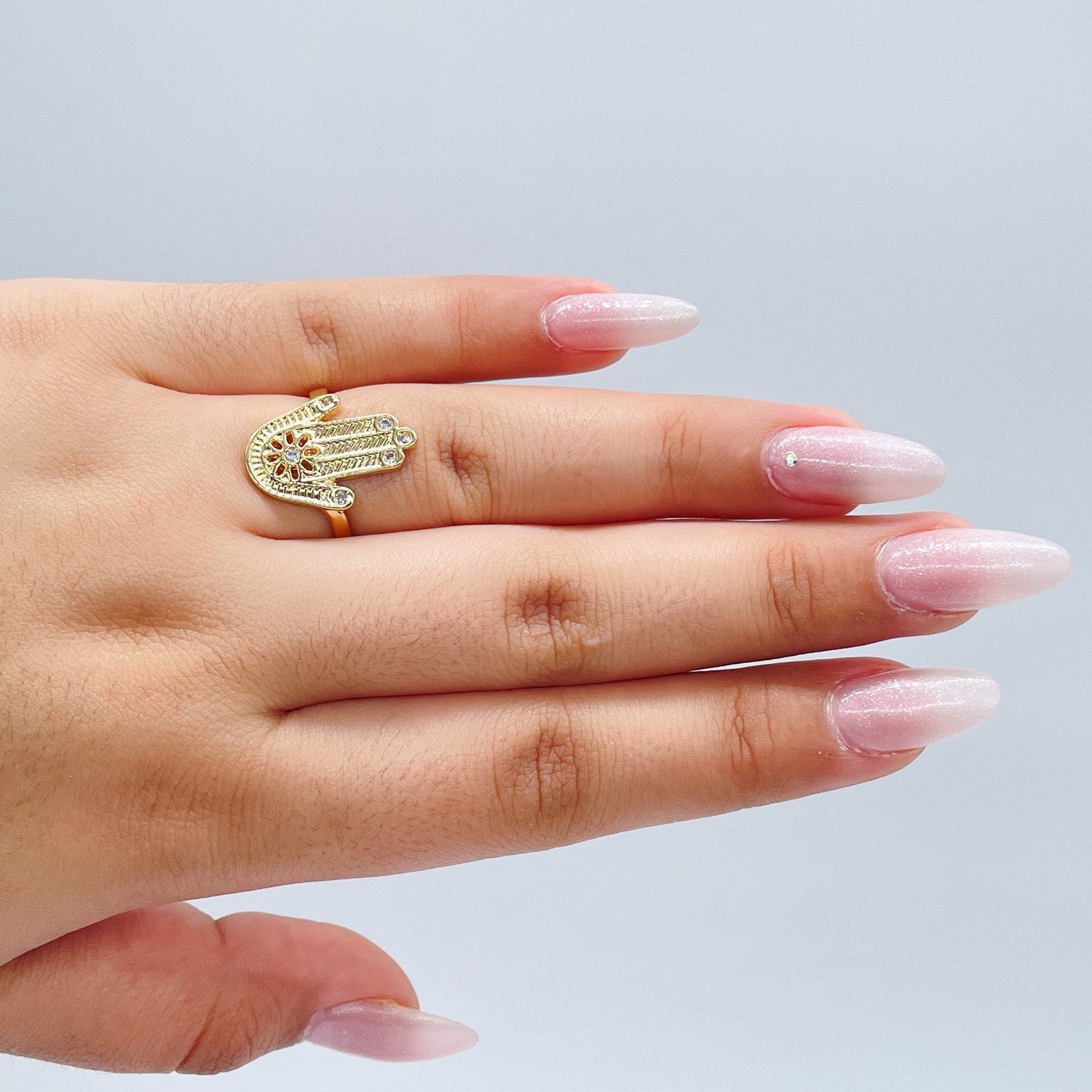 18k Gold Filled Hamza Ring with a Daisy Flower and Micro Pave Zirconia Stones Wholesale Jewelry Supplies
