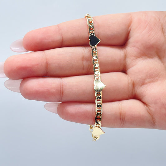 18k Gold Filled Mariner Link Bracelet With Stamped HeartsWholesale Jewelry Supplies
