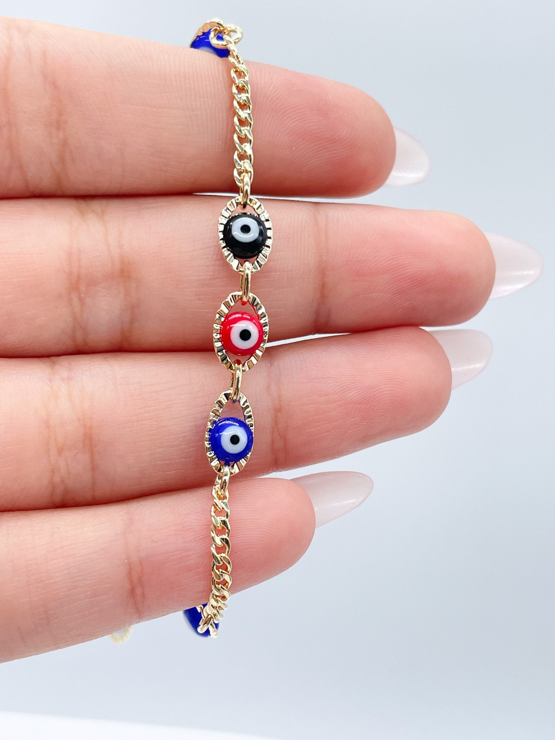 18K Gold Filled Adjustable Link Bracelet With Multi-Colored BraceletWholesale Jewelry Supplies