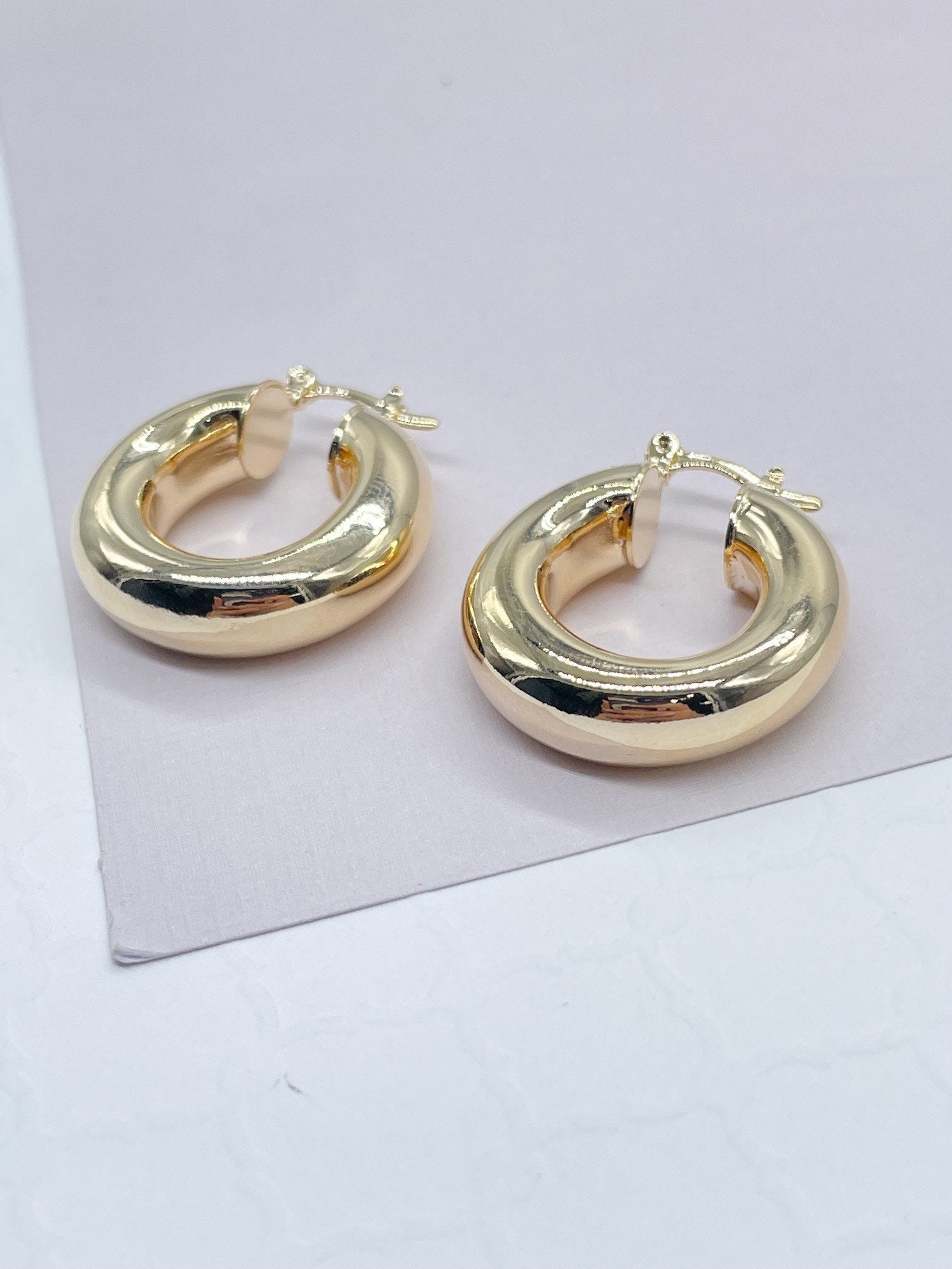 18k Gold Filled Chubby Plain Hoop EarringsWholesale Jewelry Supplies