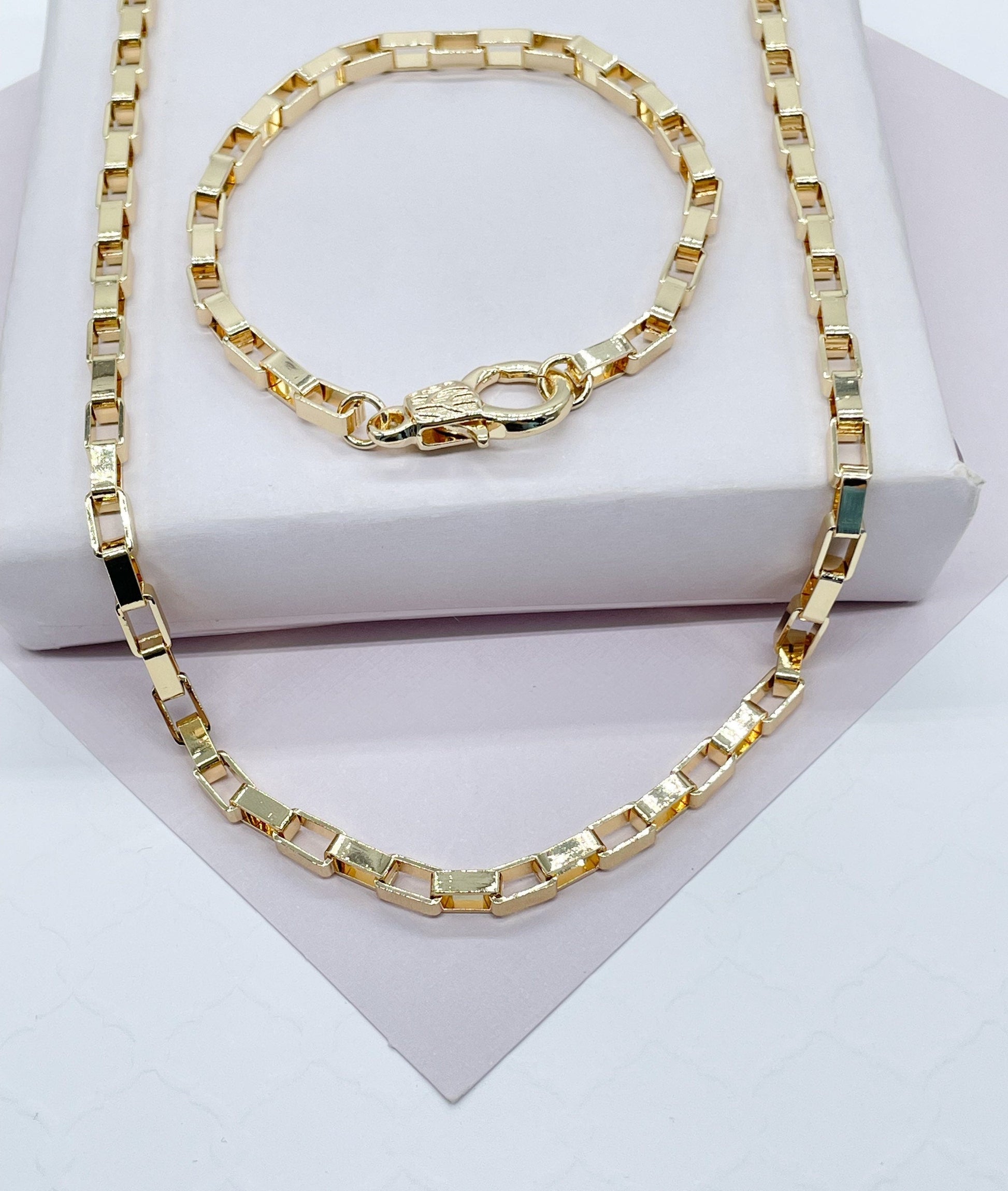 18k Gold Filled Short Link Paper Clip Set With Hand-cuff Lobster Clasp