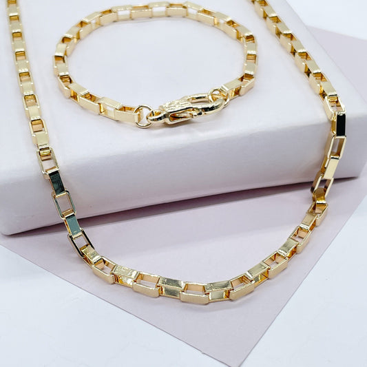 18k Gold Filled Short Link Paper Clip Set With Hand-cuff Lobster Clasp