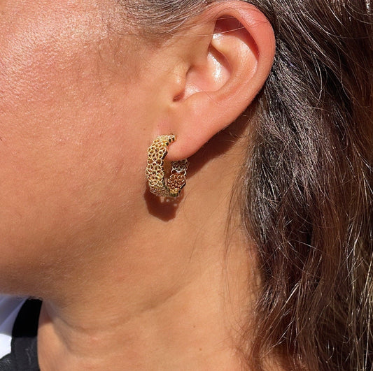 18k Gold Filled Dotted Flower Open Hoop EarringsWholesale Jewelry Supplies