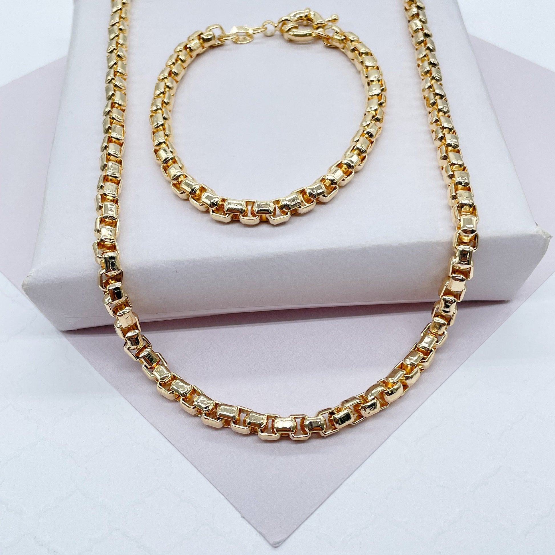 18k Gold Filled 3mm Thick Box Set necklace and braceletWholesale Jewelry Supplies