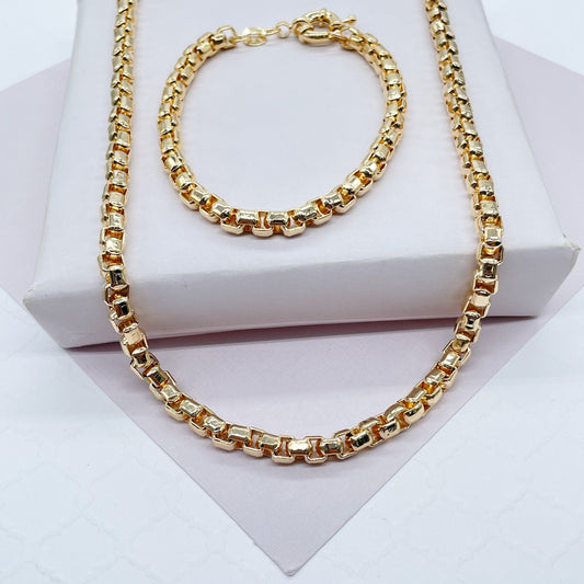 18k Gold Filled 3mm Thick Box Set necklace and braceletWholesale Jewelry Supplies