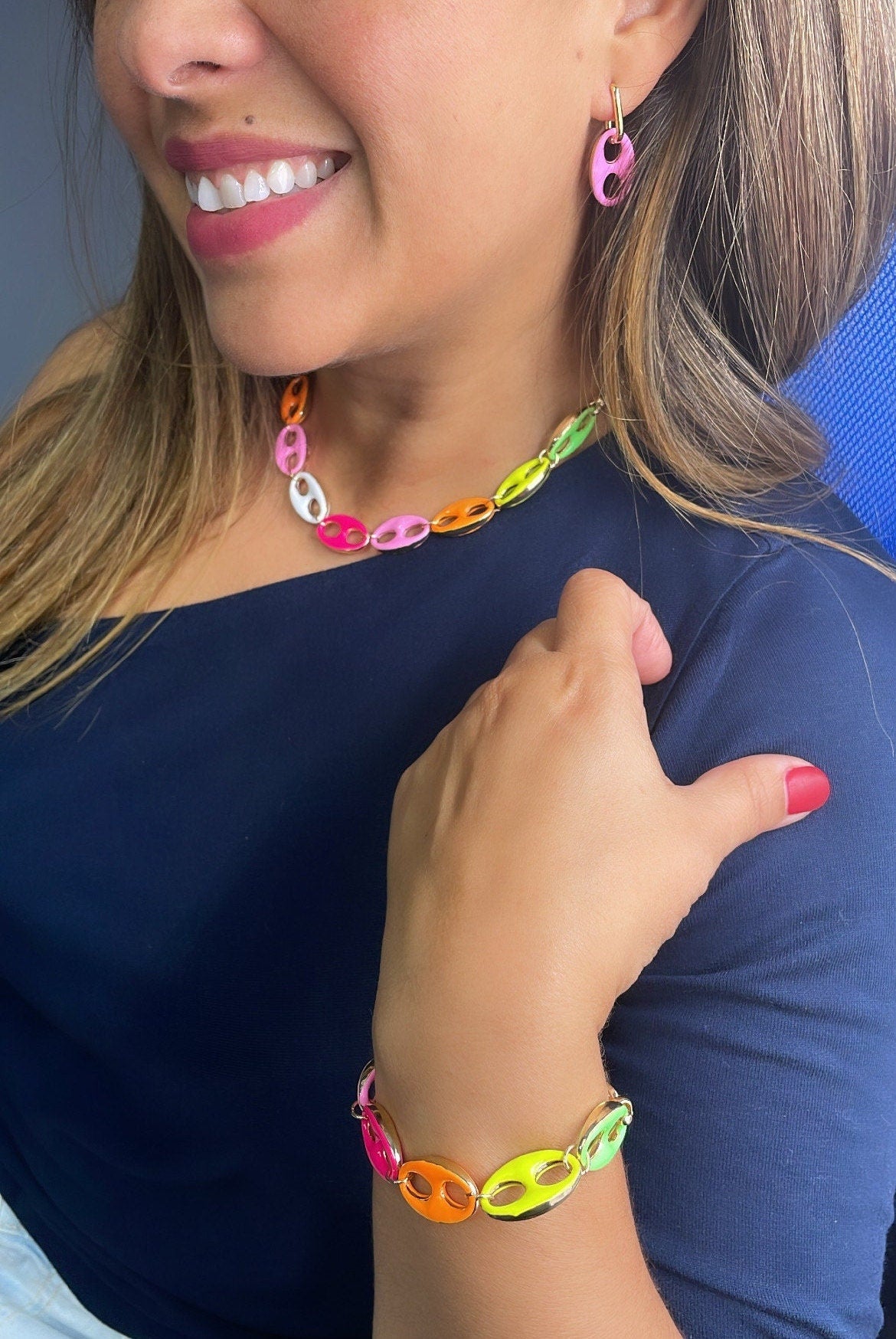 18k Gold Filled XXL Thick Colorful Mariner Link Set