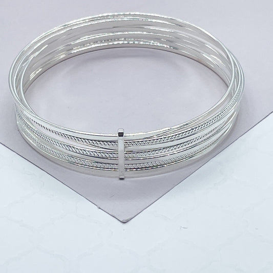 18k Silver Filled Silver Bangle Bracelet With Smooth and Textured Thin Layers