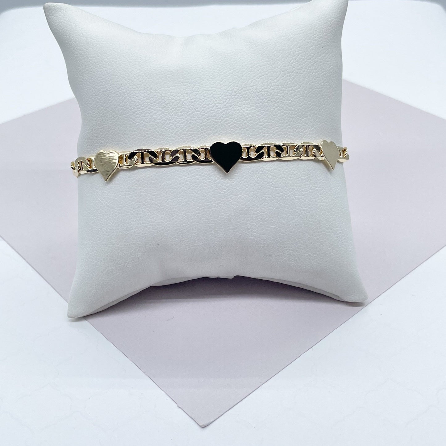 18k Gold Filled Mariner Link Bracelet With Stamped HeartsWholesale Jewelry Supplies