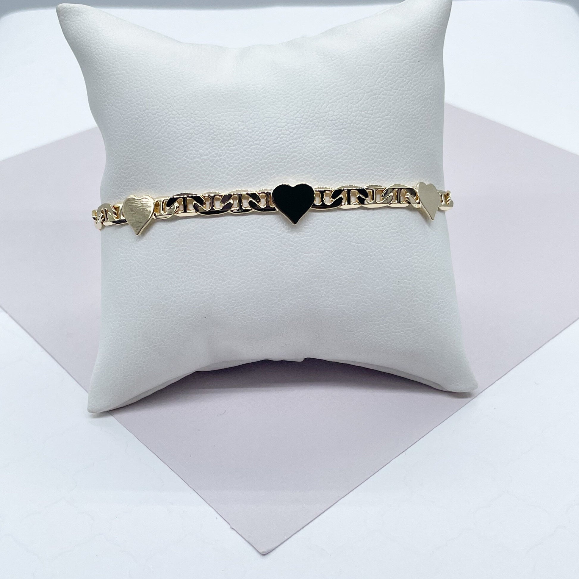 18k Gold Filled Mariner Link Bracelet With Stamped HeartsWholesale Jewelry Supplies