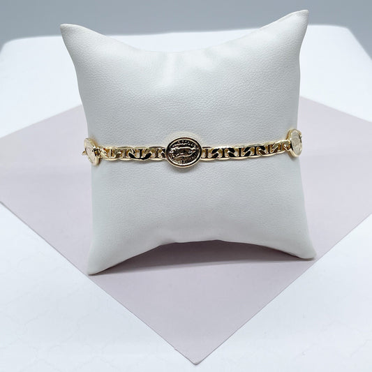 18k Gold Filled Mariner Link Bracelet With Guadalupe Charm Stamped To ItWholesale Jewelry Supplies