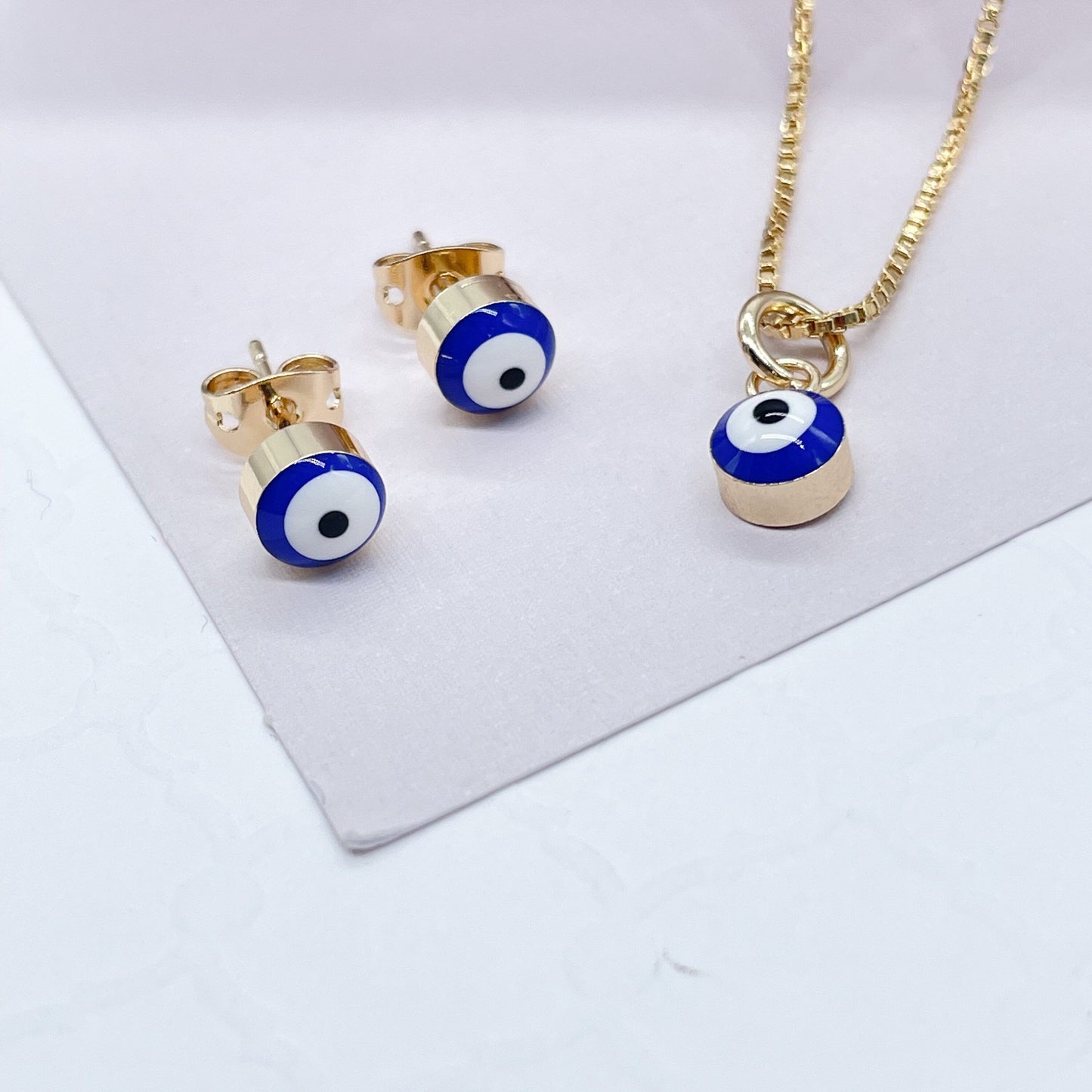 18k Gold Filled Simple & Small Blue Evil Eye SetWholesale Jewelry Supplies