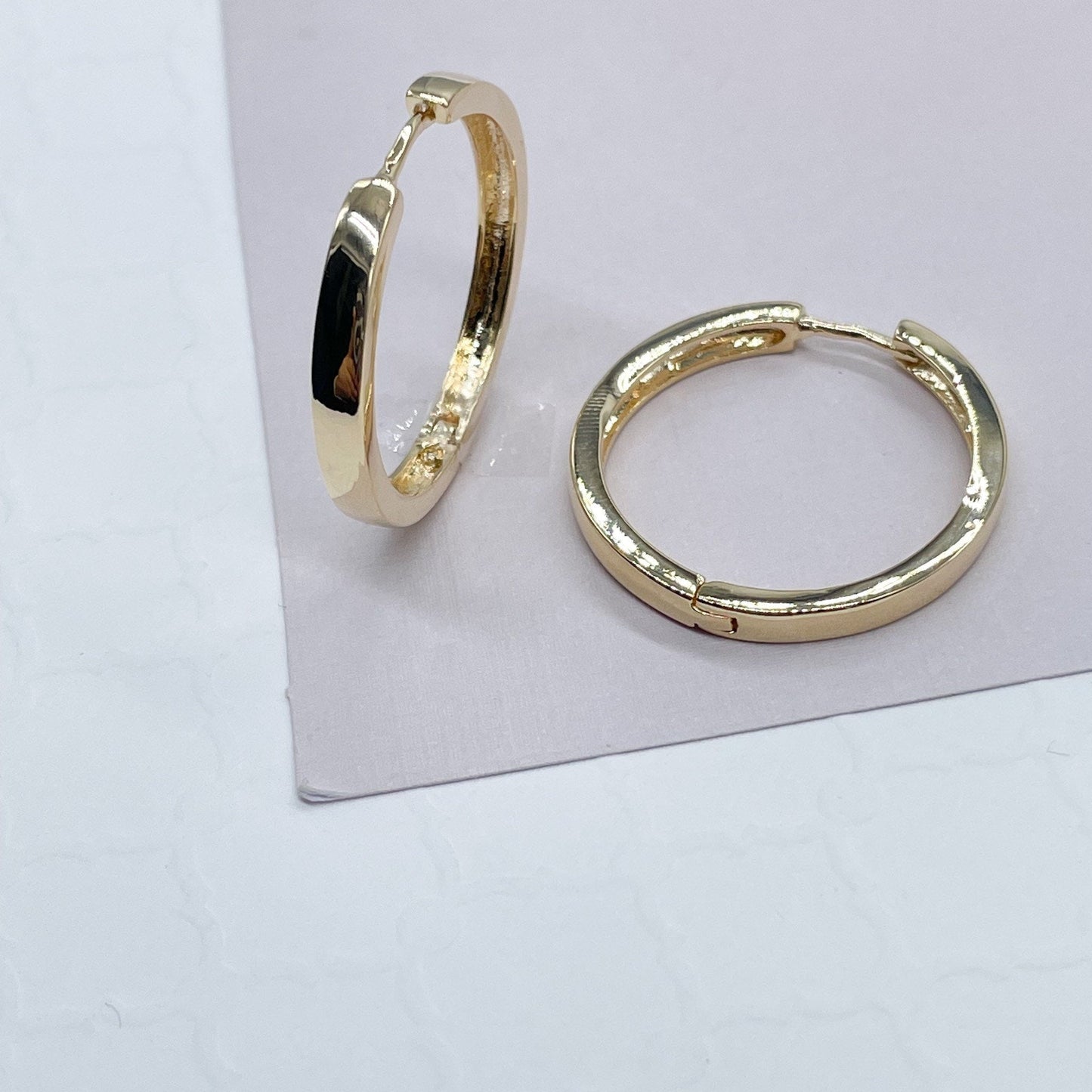 18k Gold Filled Hoop Earrings: Medium Sharp Edge Dainty Hoops