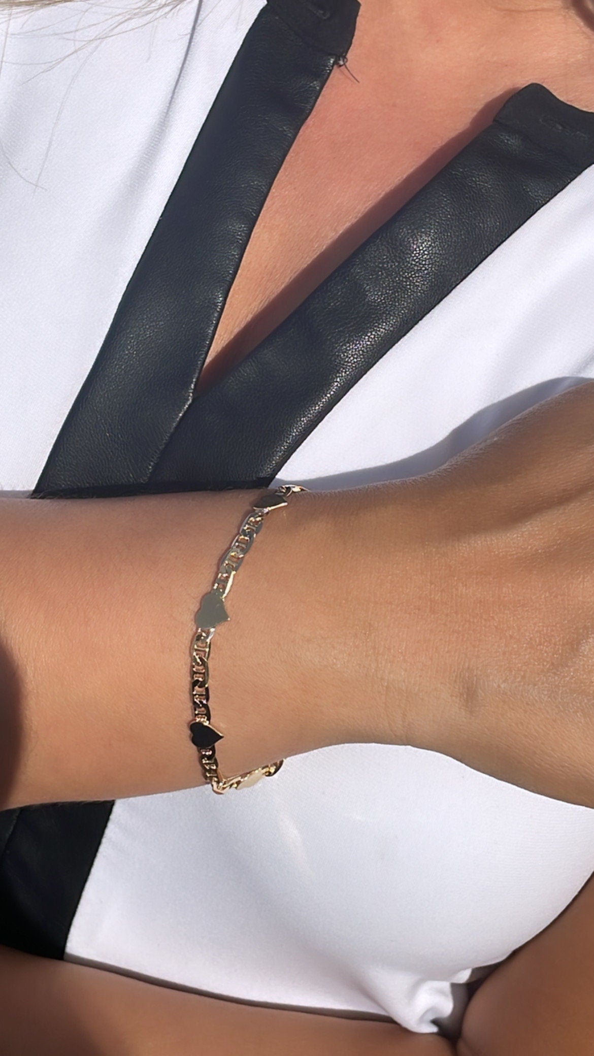 18k Gold Filled Mariner Link Bracelet With Stamped HeartsWholesale Jewelry Supplies