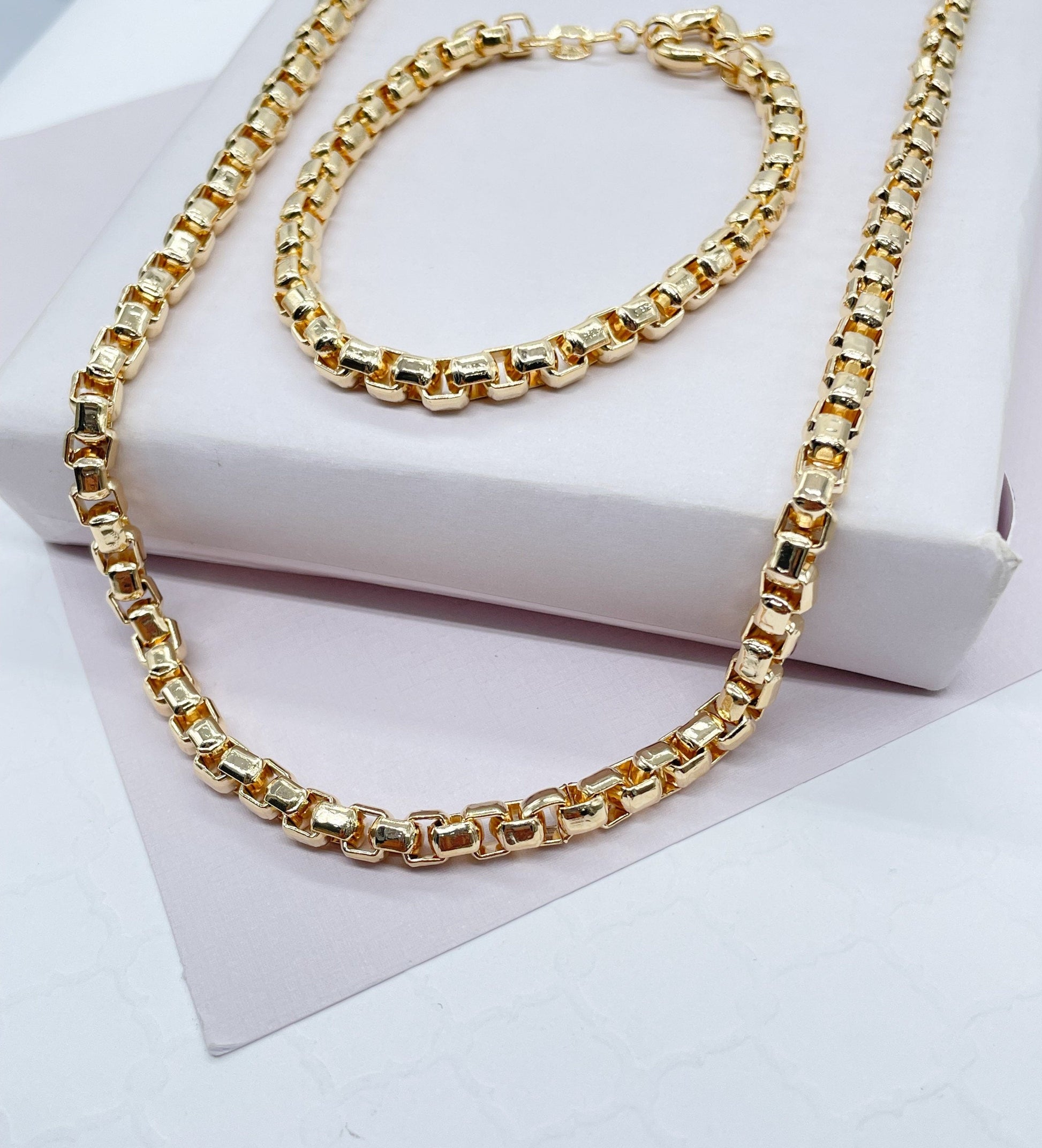 18k Gold Filled 3mm Thick Box Set necklace and braceletWholesale Jewelry Supplies