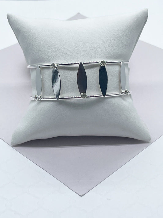18k Silver Filled See Through Bangle Bracelet, Patterned With Silver Pieces & Zirconia