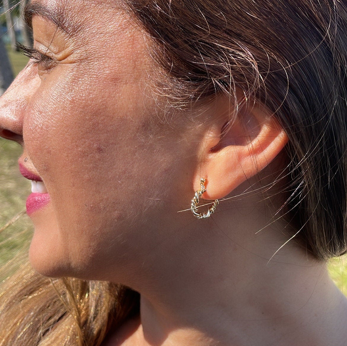 18k Gold Filled Multi-Twisted Small Hoop Earrings