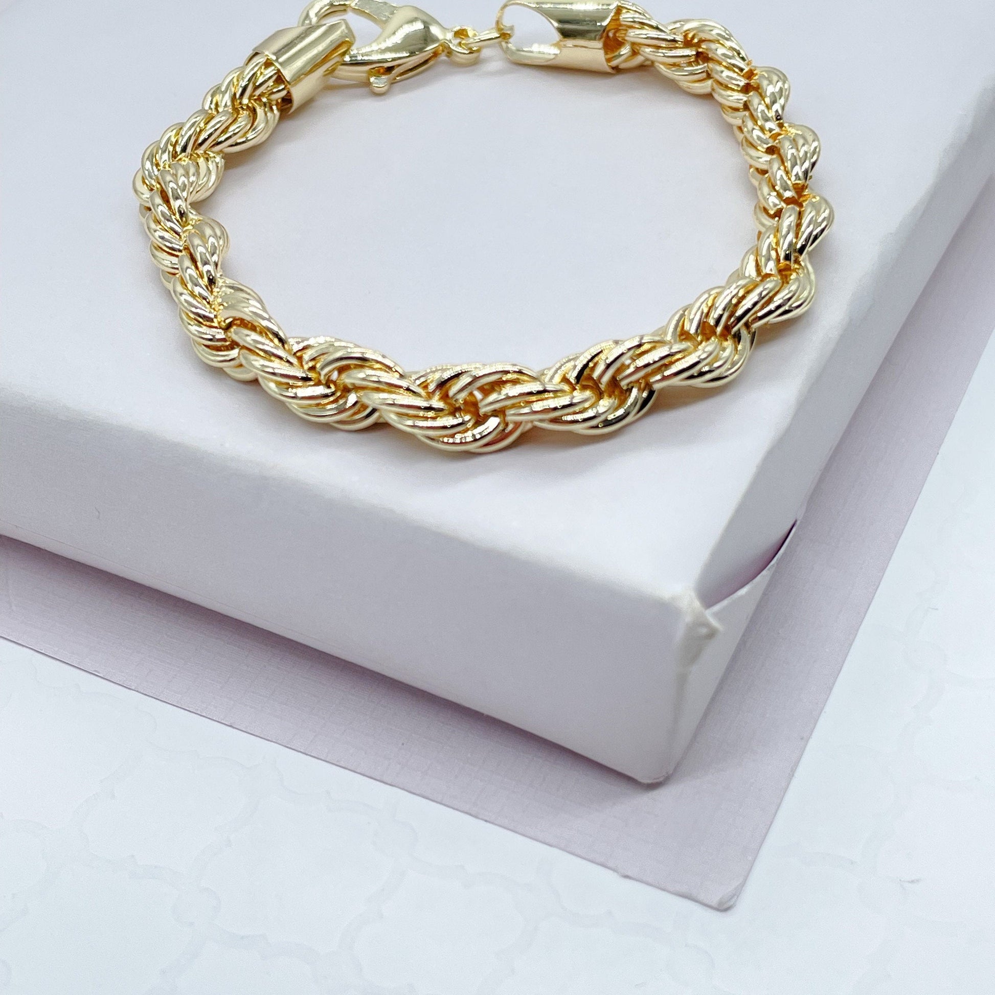 18k Gold Filled 7mm Thick Rope Chain Bracelet