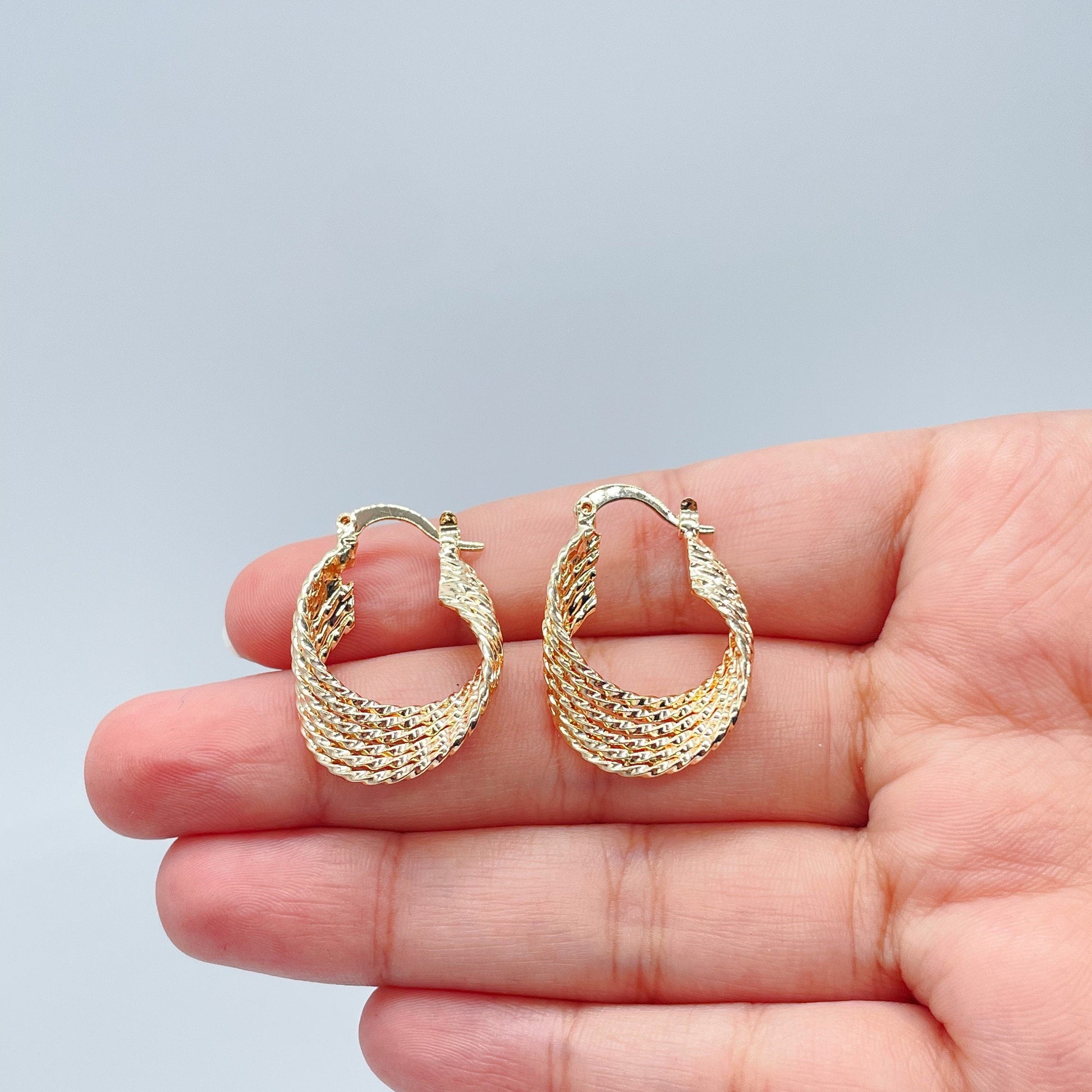18k Gold Filled Multi Layered Gold Plain Mid Twist Hoops