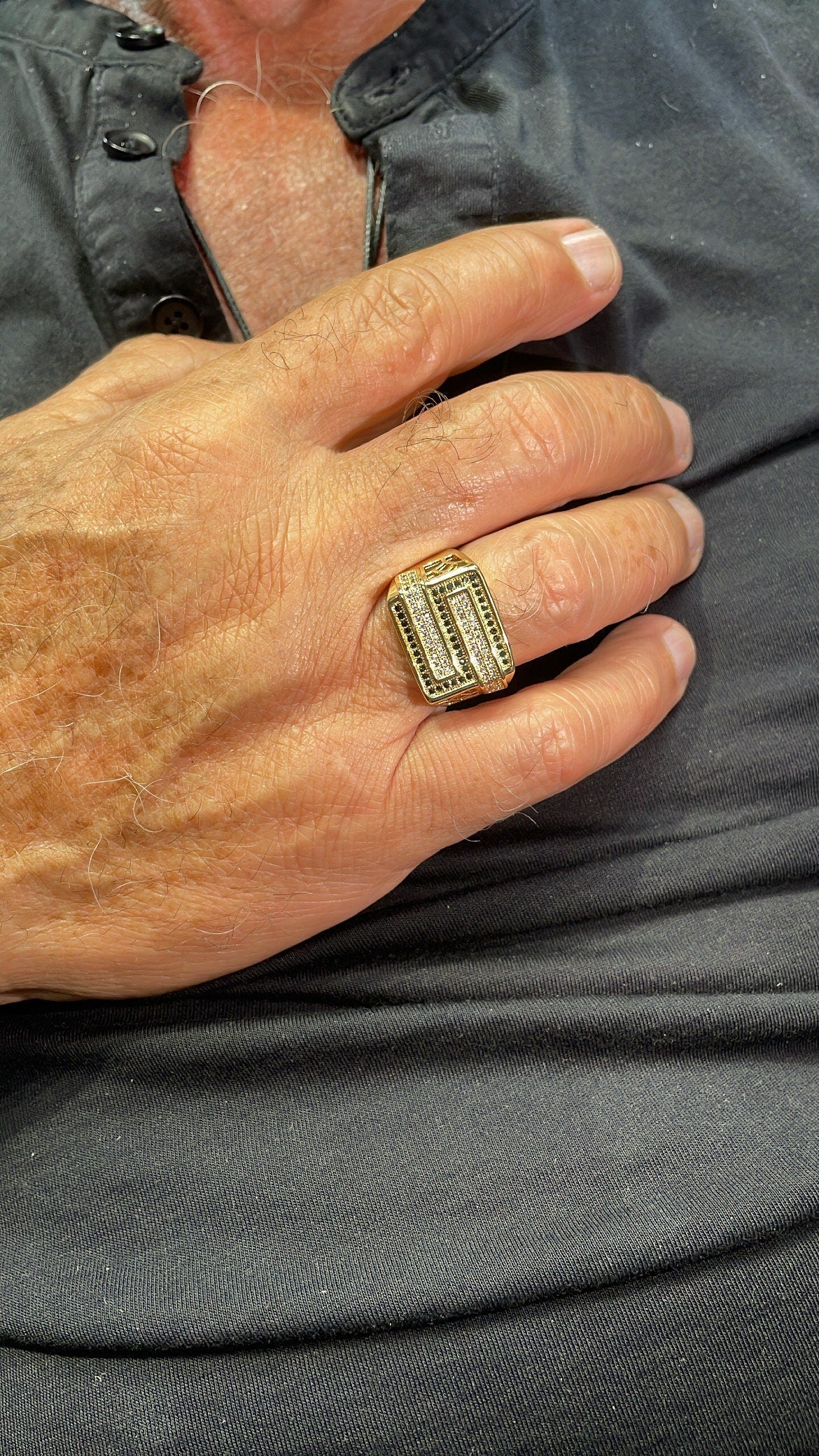 18k Gold Filled Mens Ring With White and Black Micro Zircon Stones