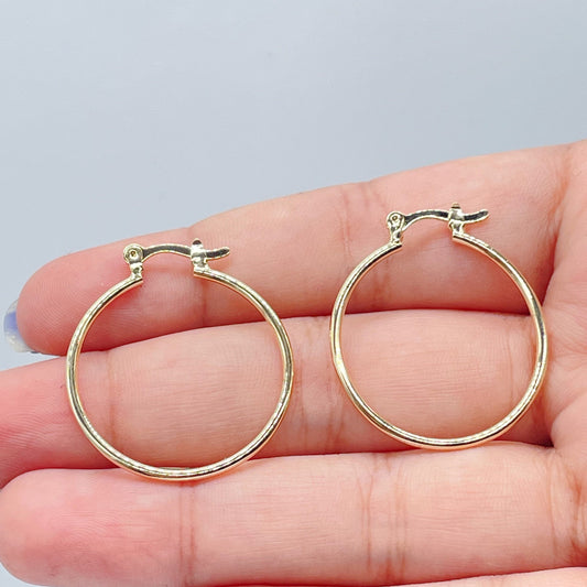 18k Gold Filled Thin Smooth Plain Hoops