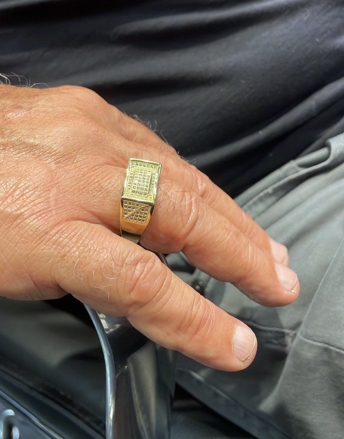 18k Gold Filled 3D Geometric Ring With Pave Zircon Stones