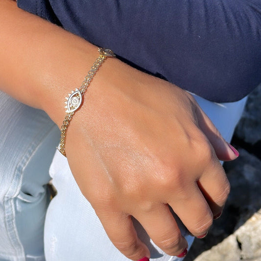 18k Gold Filled Bracelet with three plain Evil Eye Charms