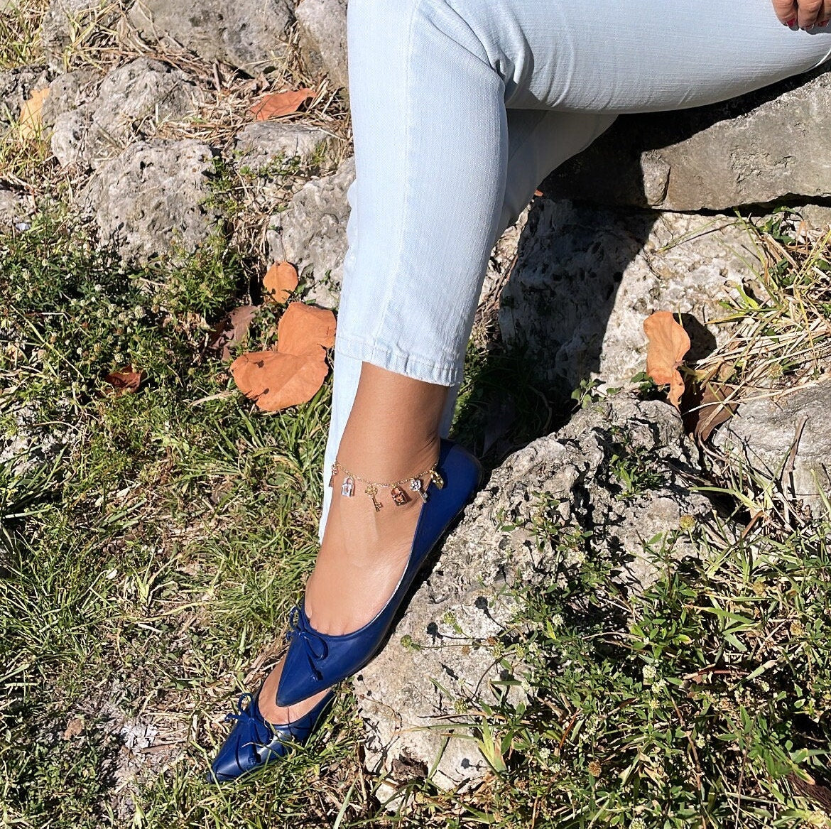 18k Gold Filled Tri-Color Lock & Key Charms Anklet