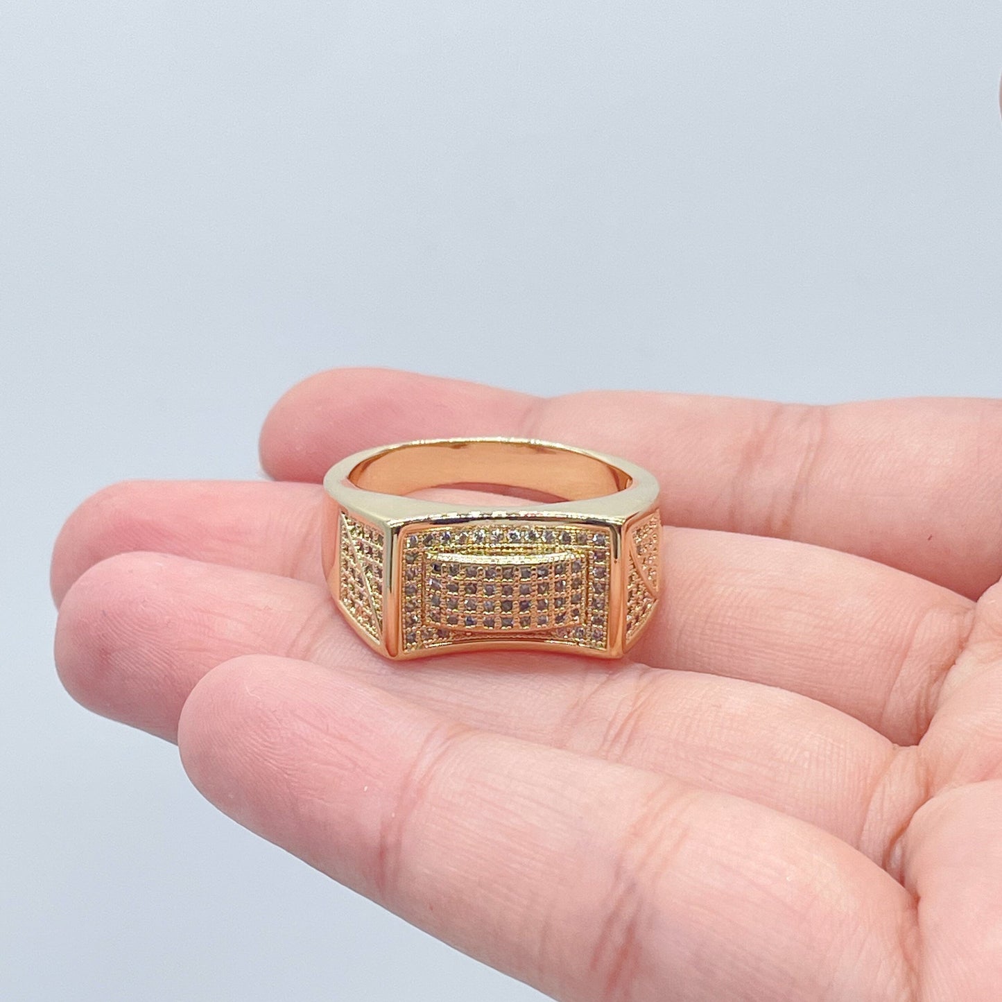 18k Gold Filled 3D Geometric Ring With Pave Zircon Stones