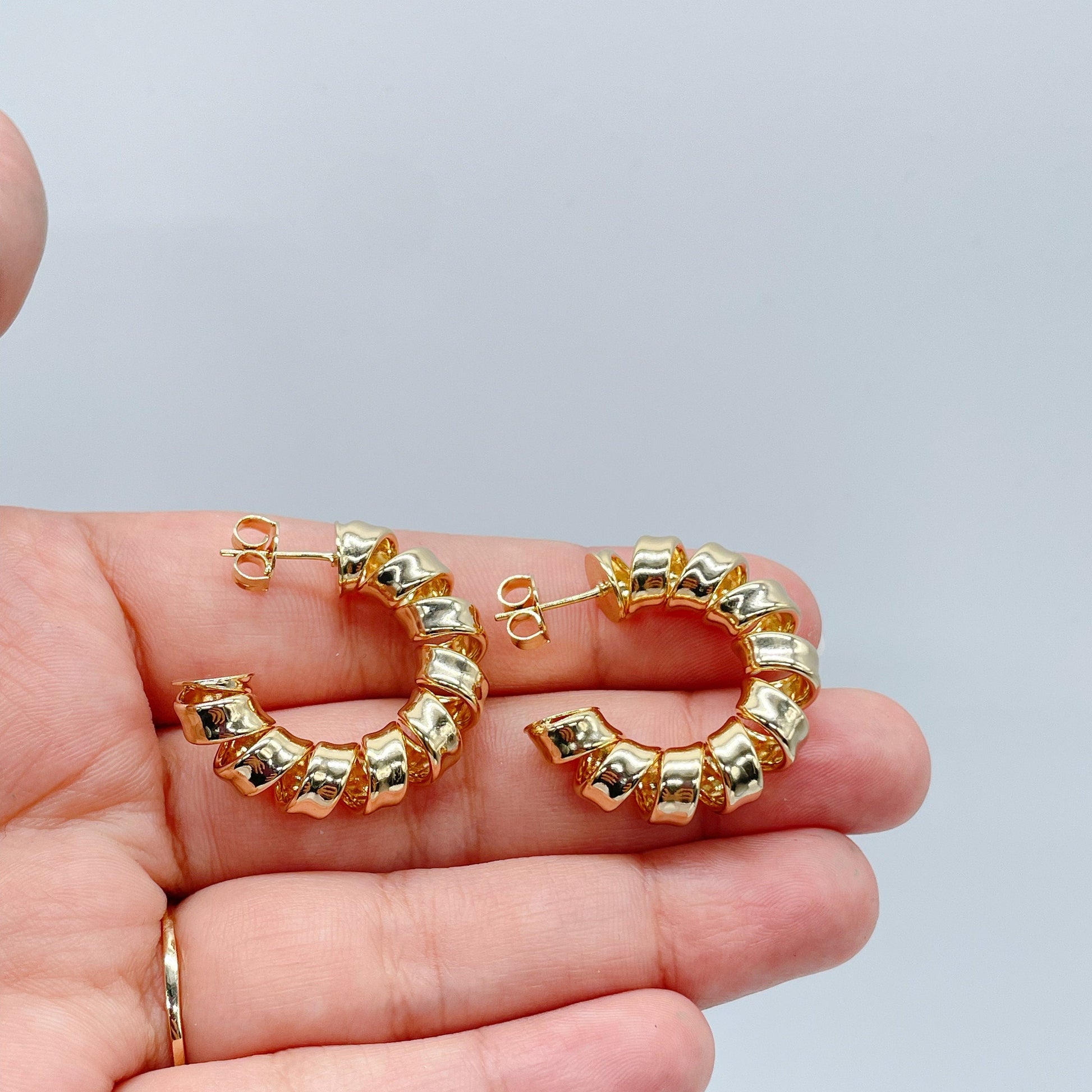 18k Gold Filled Curled C Hoop Earrings: 30mm or 35mm