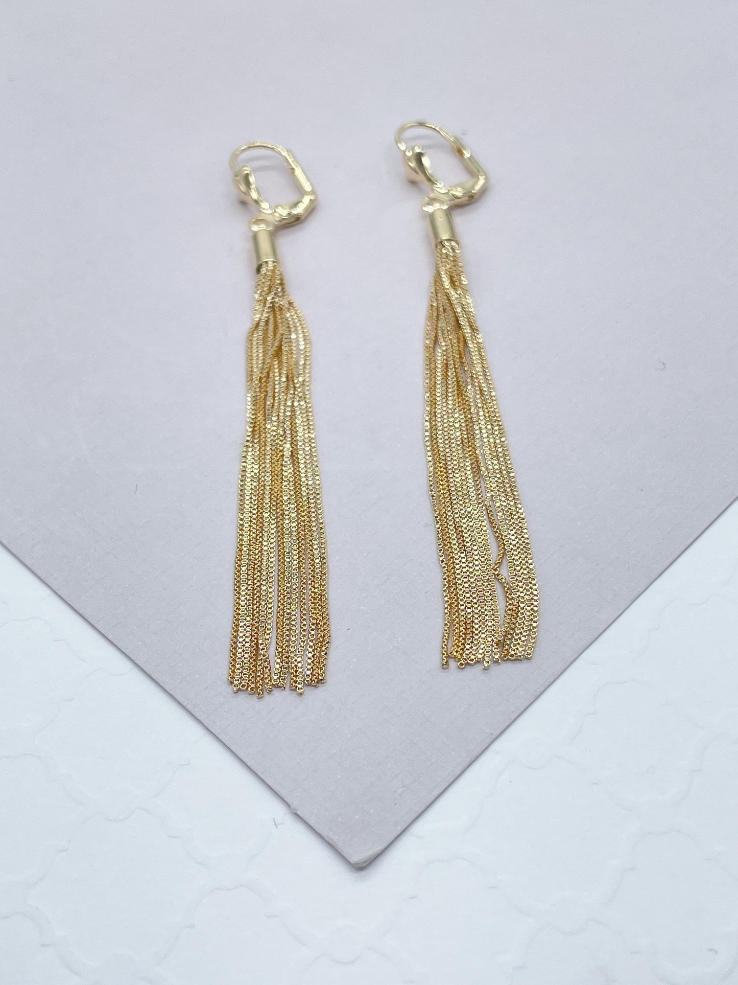 18k Gold Filled Dangling Earring With Box Chain Ends