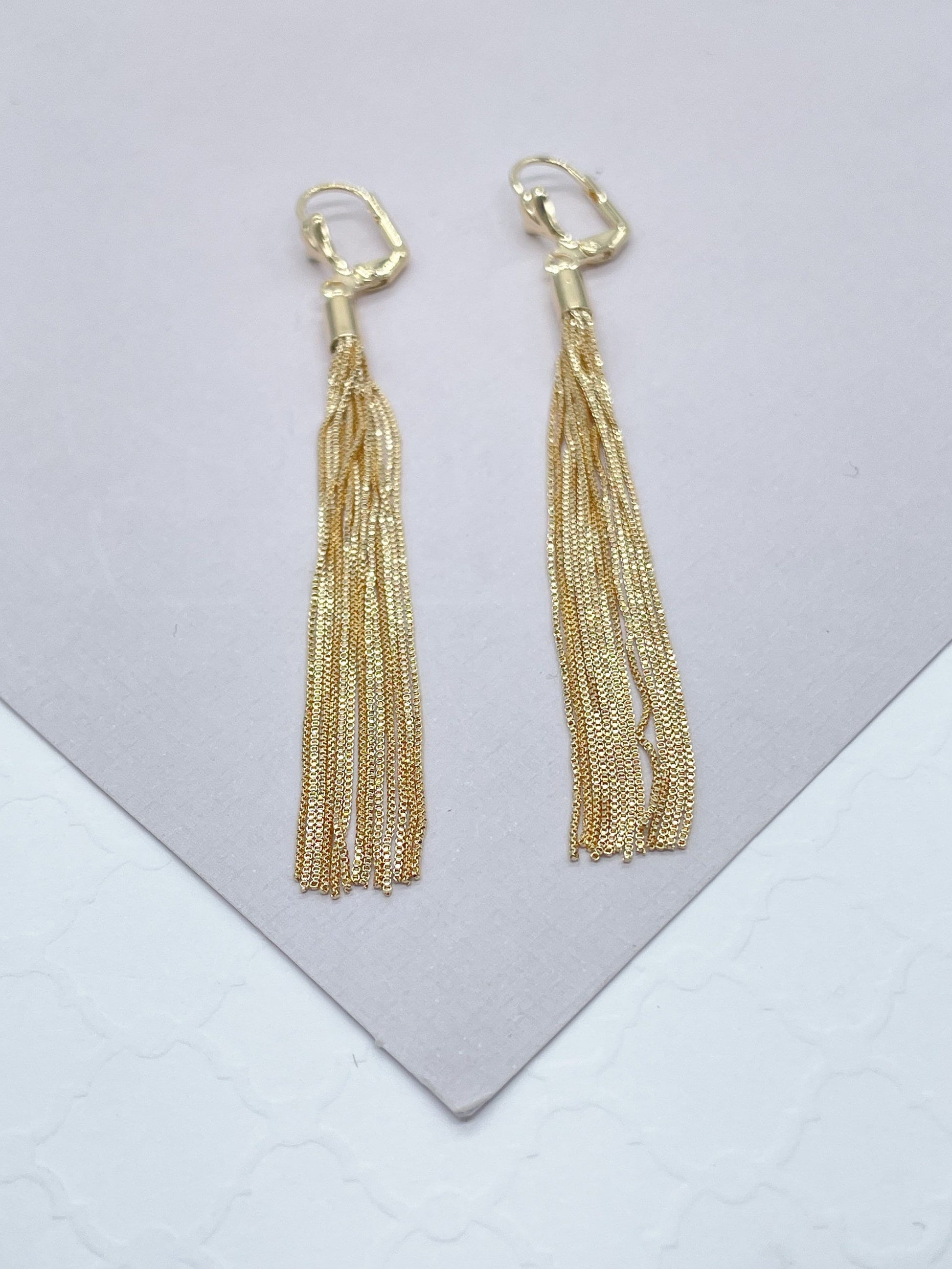 18k Gold Filled Dangling Earring With Box Chain Ends