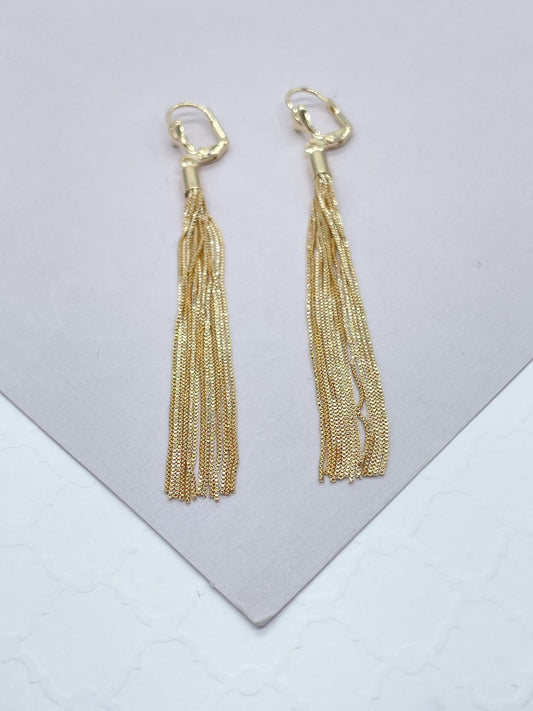 18k Gold Filled Dangling Earring With Box Chain Ends