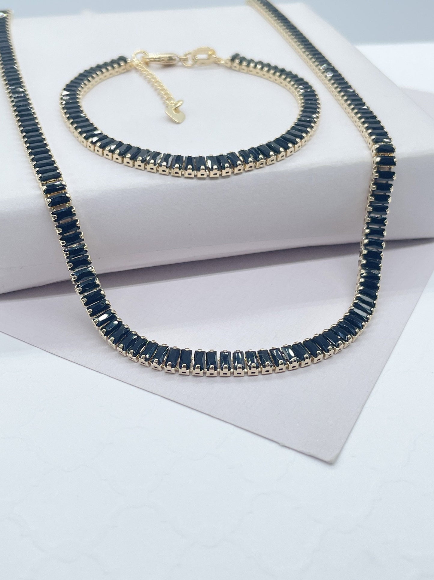 18k Gold Filled Black Baguette Stone Set