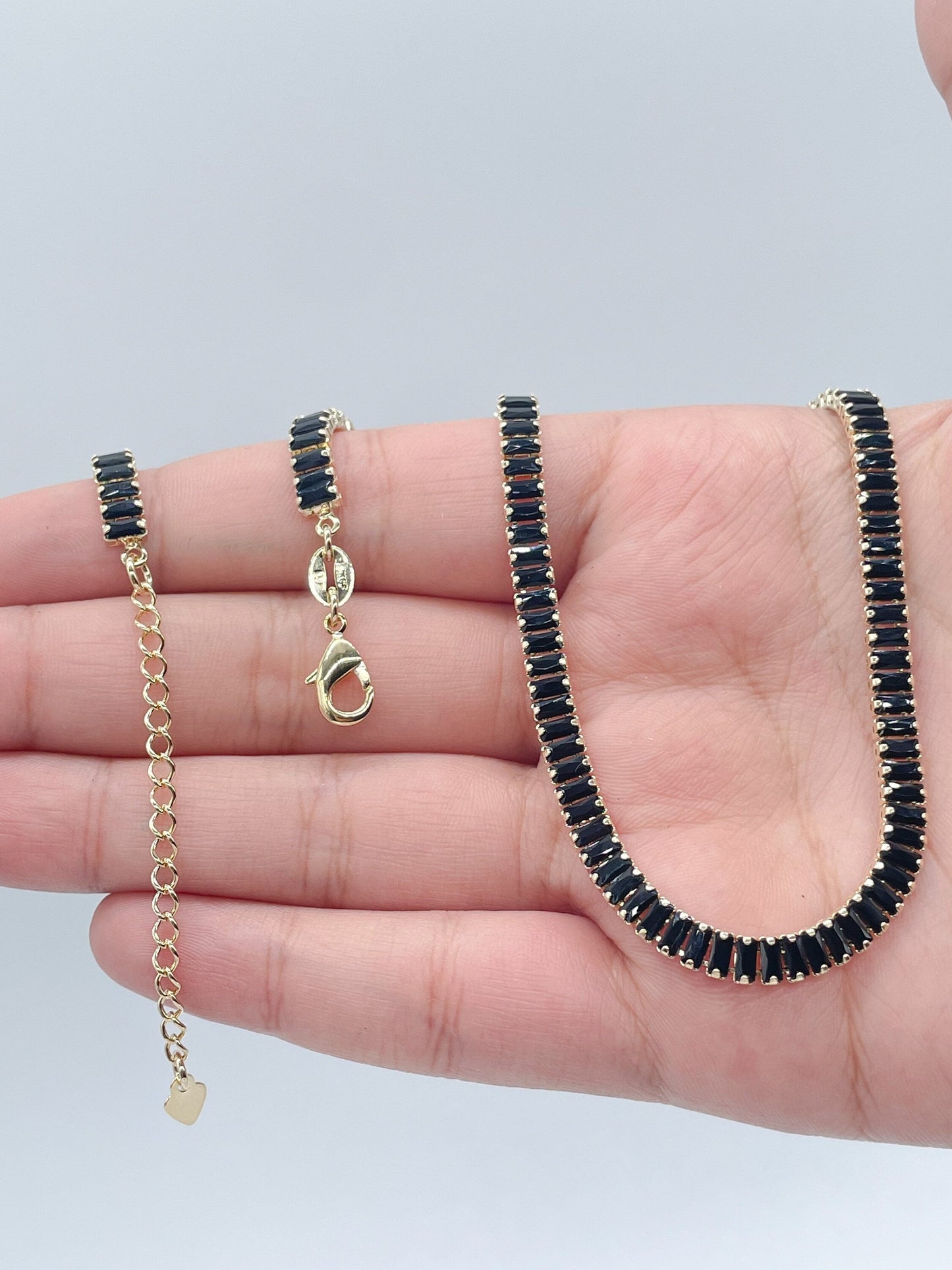 18k Gold Filled Black Baguette Stone Set