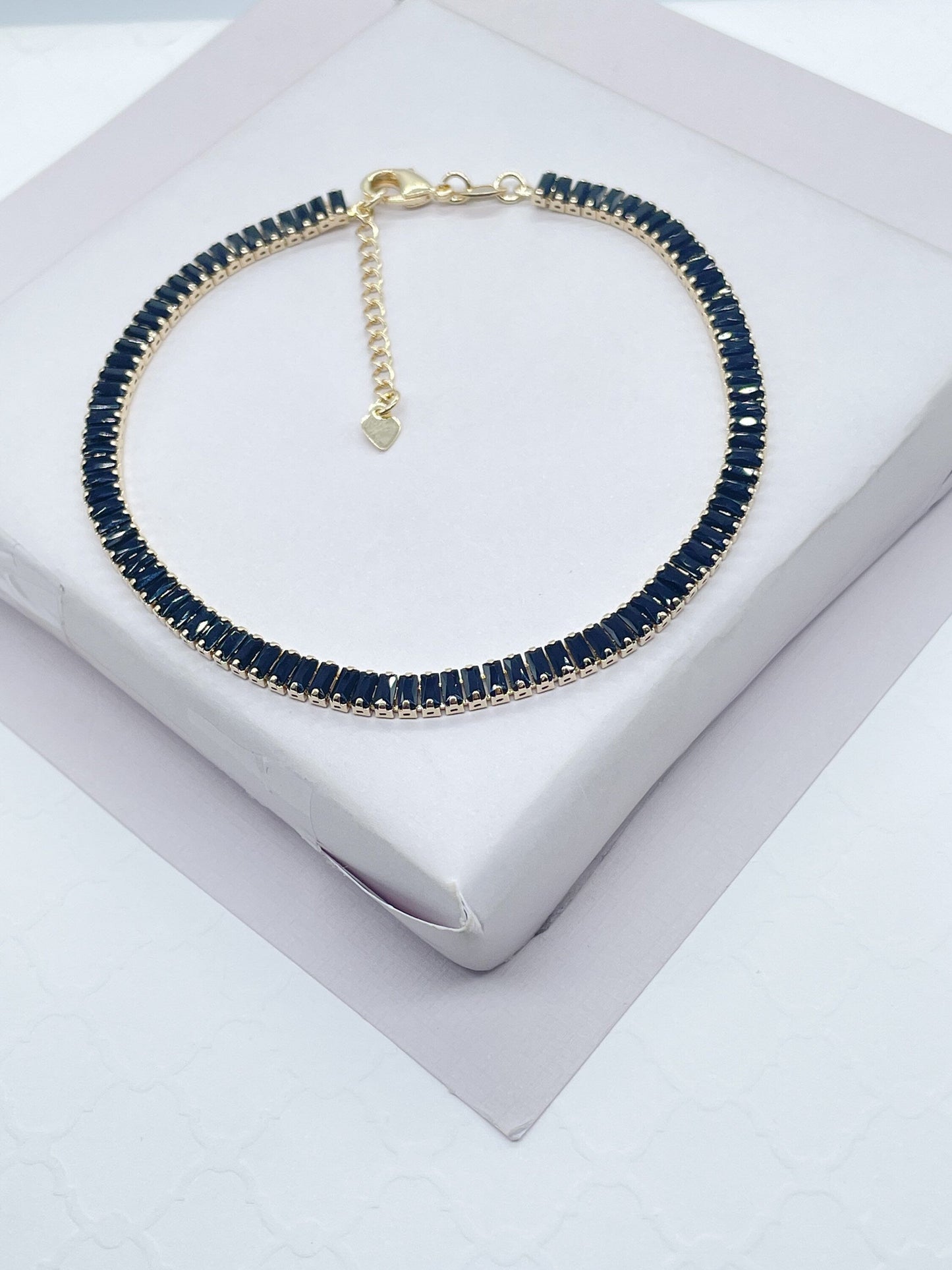 18k Gold Filled Black Stone Baguette Anklet