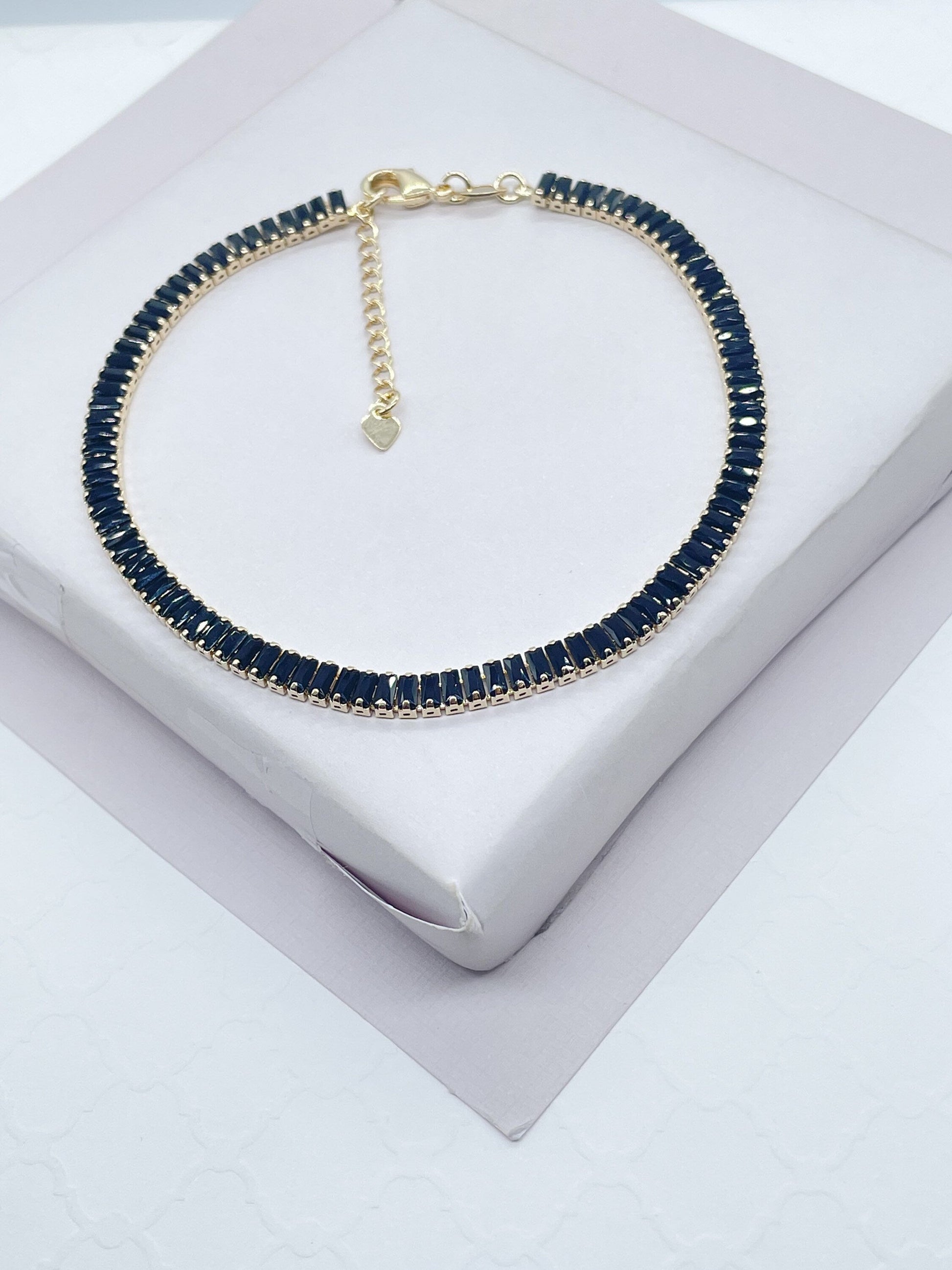 18k Gold Filled Black Stone Baguette Anklet