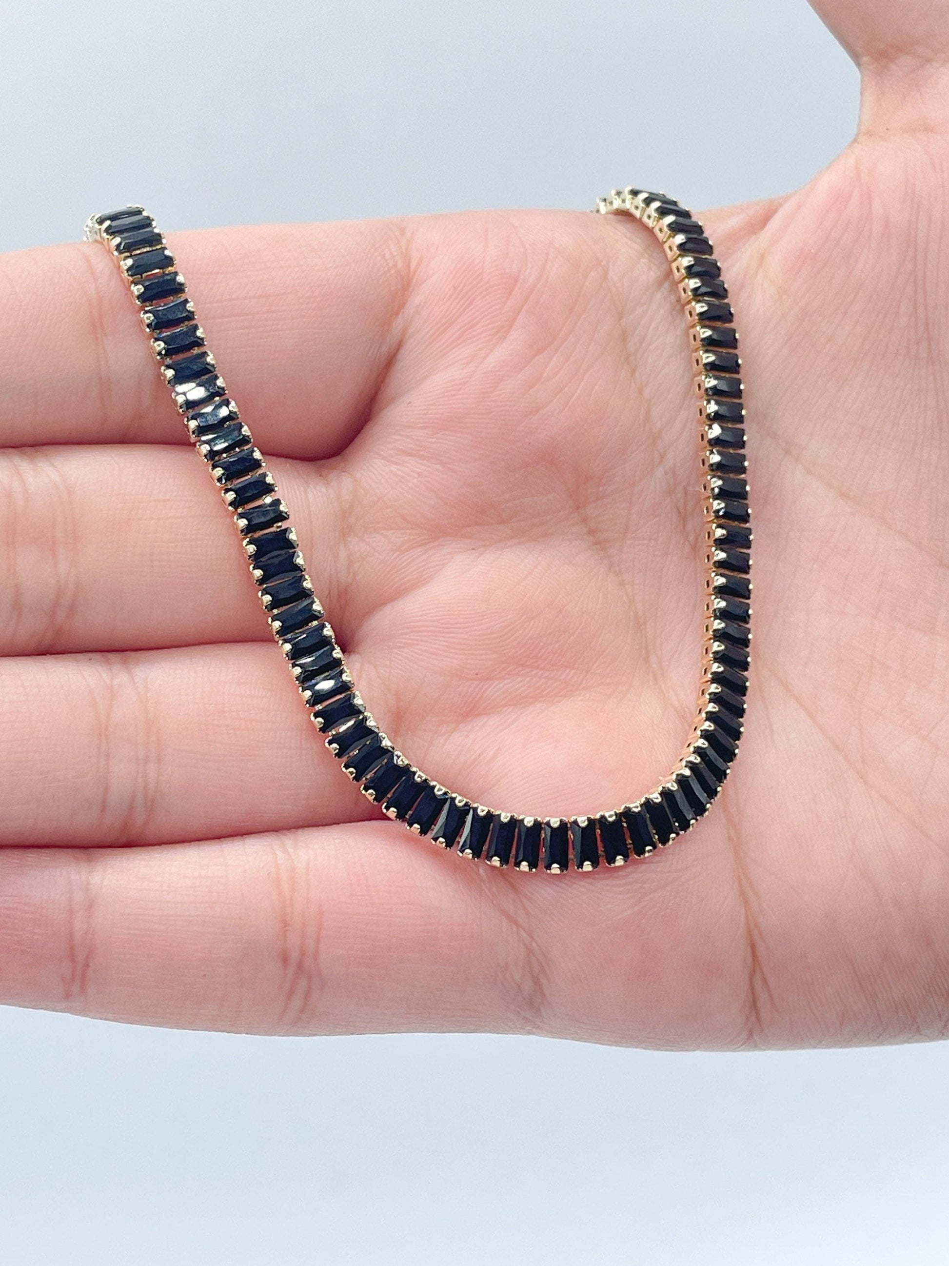 18k Gold Filled Black Stone Baguette Anklet