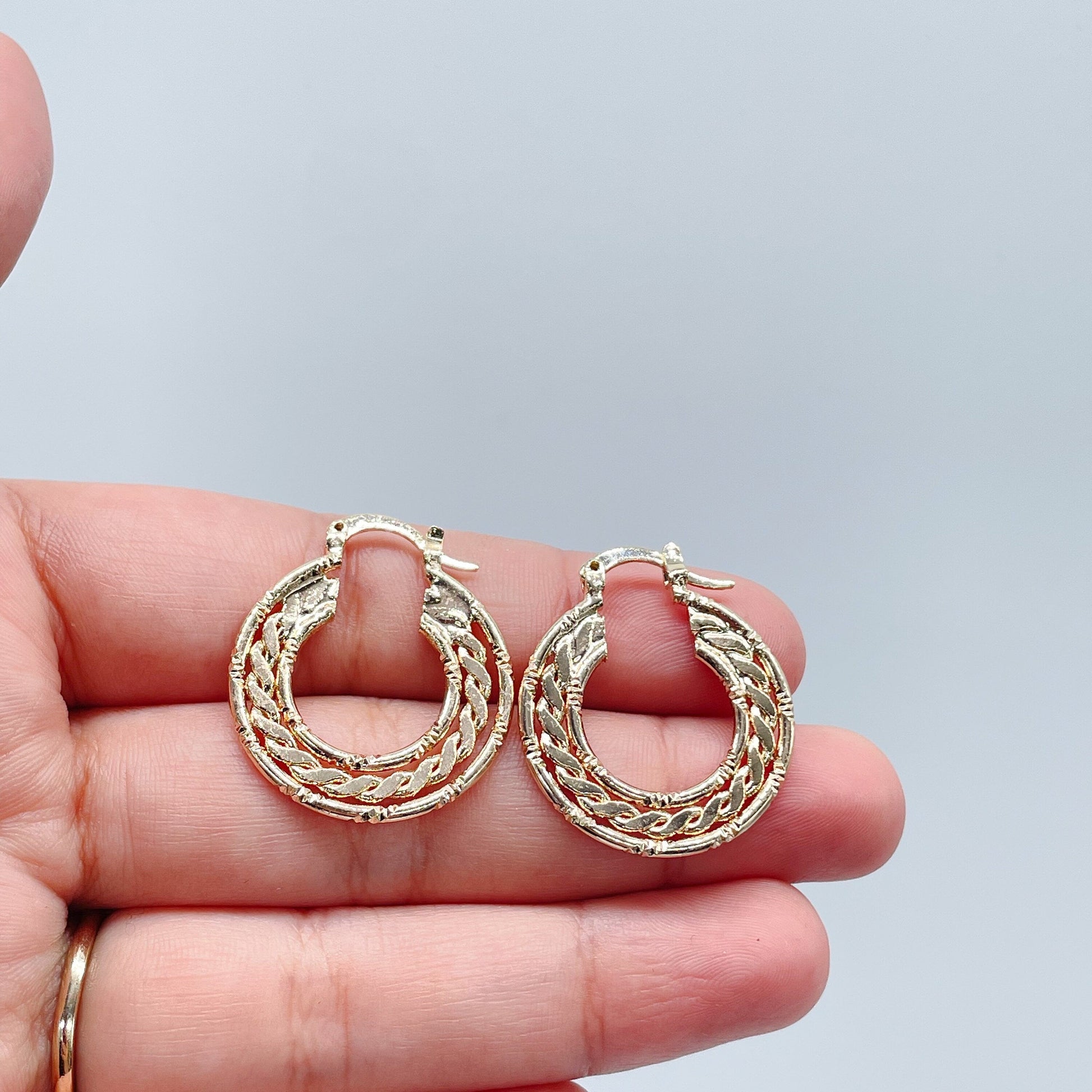 18k Gold Filled Thin Flat Hoops With Flat Link In-Between