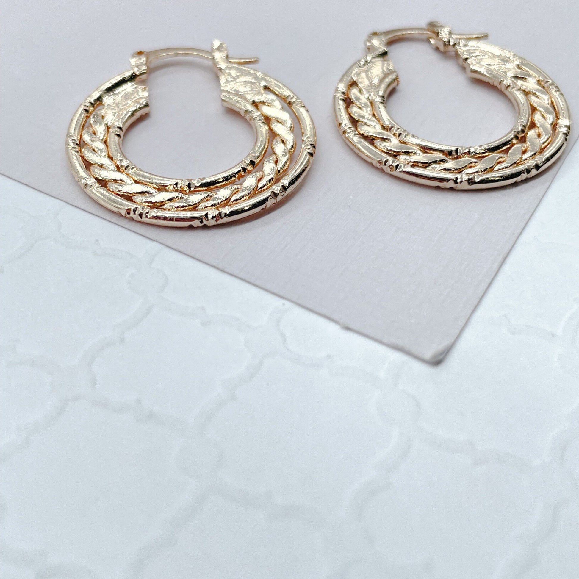 18k Gold Filled Thin Flat Hoops With Flat Link In-Between