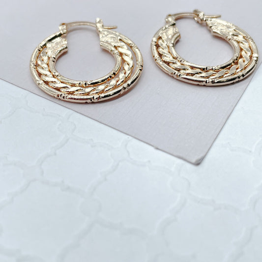 18k Gold Filled Thin Flat Hoops With Flat Link In-Between